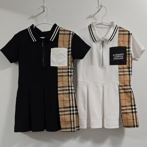 Burberry Kids Polo Dress Set in Black and White with Plaid, Size 2-3y